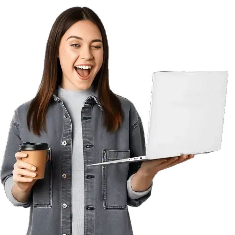 This is an image of a girl holding a laptop
